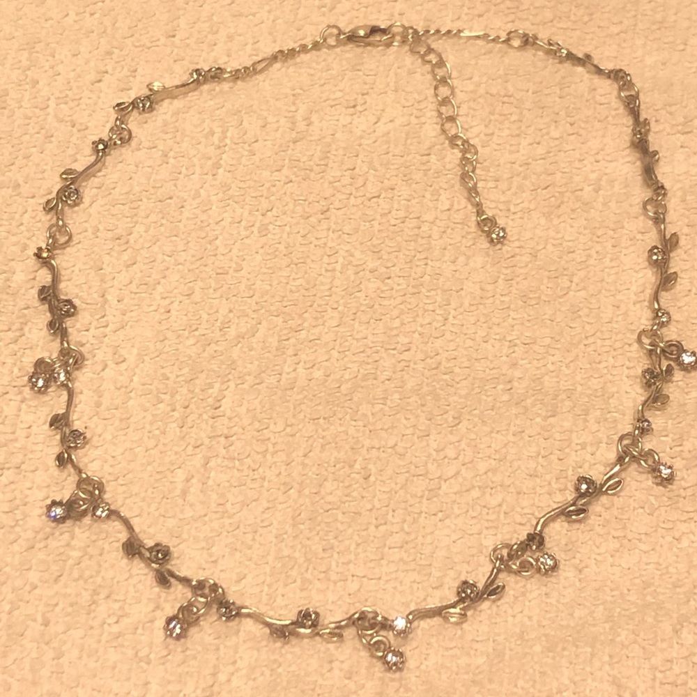 Flowering Vine Silver Rhinestone Necklace